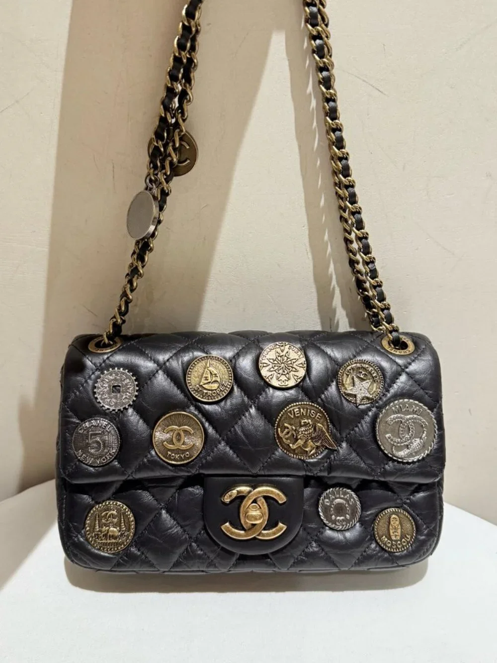 Chanel Classic Flap Medium World Tour Coin Badge Limited Edition Cruise Collecti